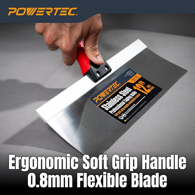 POWERTEC 12 Inch Stainless Steel Drywall Taping Knife, Drywall Application Tools 1 PK (72175)