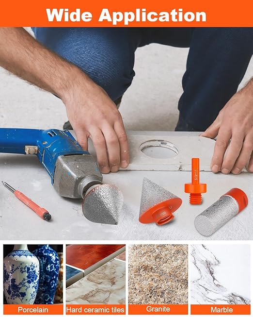 3 PCS Diamond Beveling Chamfer Bits Set, Tile Cone Grinder Bit with 5/8-11 Thread Adapter, 1" Diamond Drill Bits for Hole Enlarging Trimming Grinding in Tile, Marble, Glass, Granite,Ceramic