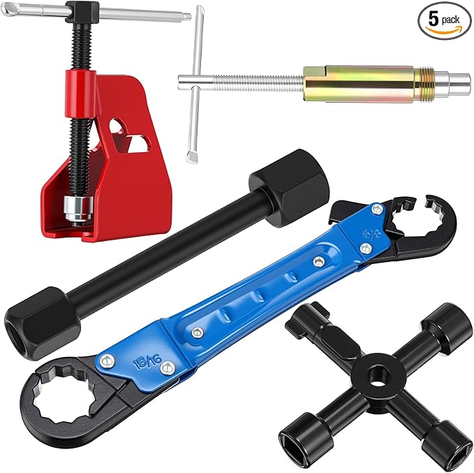 Lanties 5 Pcs Angle Stop Wrench Kit Plumbing Tool, Compression Sleeve Puller for 1/2" Compression Fitting Ferrule Puller Removal Tool for 1/2" Copper Tubing 4-way Multi-functional Utility Key(Blue)