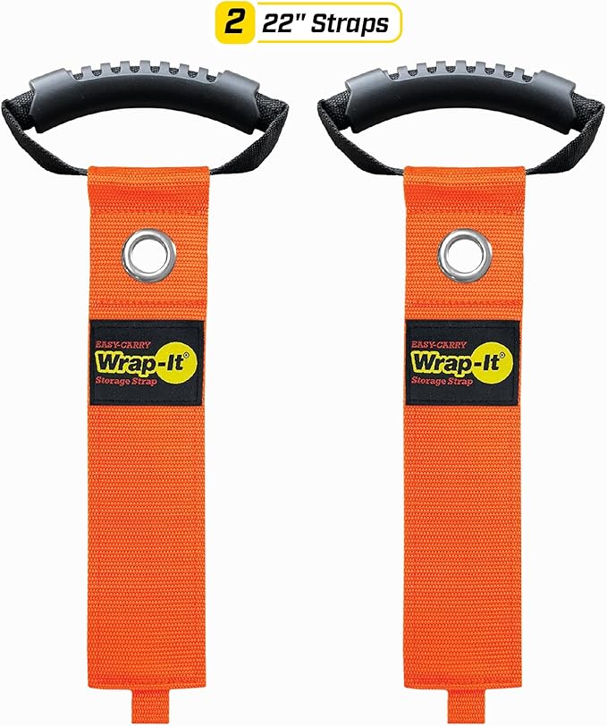 Easy-Carry Wrap-It Storage Straps - 22??(2-Pack) Blaze Orange with Grommet - Extension Cord Storage Holders and Carrying Straps for Garden Hose Storage