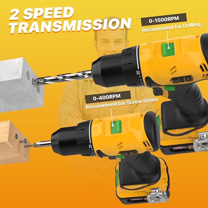 12V MAX Cordless Drill/Driver Kit,Electric Power Drill Set with Battery & Charger, 3/8-Inch Keyless Chuck, 2 Variable Speed, 20+1 Torque