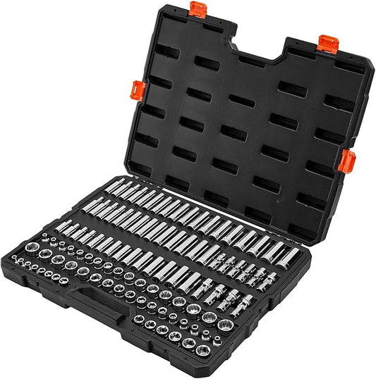 104-Piece 3/8" Drive Socket Set,Metric (6-24mm),Deep and Standard Sockets,Chrome Plated CR-V Steel,with Storage Case,Professional Mechanic Tool Kit for Automotive Repair