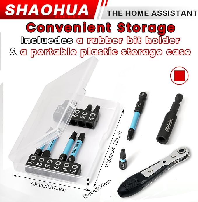 Square Drill Bit with Ratchet Screwdriver, 2.36"&0.98" Magnetic Head Robertson Screwdriver #1,2,3,4 and #5, 1/4" Hex Shank with Extension Bit Holder, for Vehicles, Bicycles, Furniture