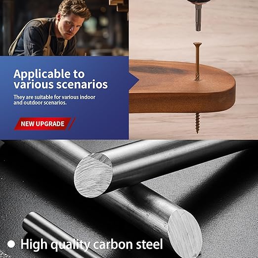 #8 x 1-5/8" Deck Screws (308Pcs) 2lb. Carbon Steel, Yellow, Flat Head, Rust Resistant epoxy Coated, with T25 Star Bit