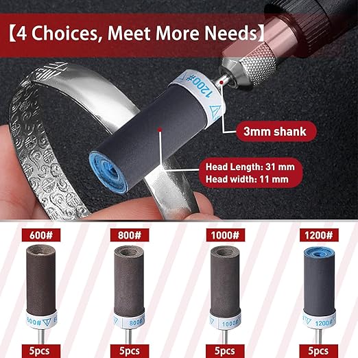 600 800 1000 1200 Grit Sanding Bits for Dremel Tool with 1/8" Shank 20Pcs Sanding Drums Rotary Tools Accessories, Sanding Stick Sand Paper Tips for Metal Rust Removal/Jade Polishing/Stone Grinding