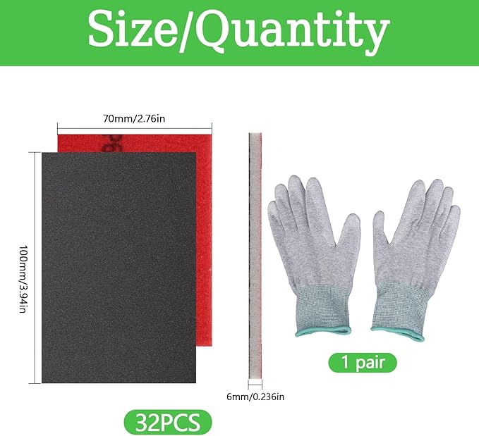 32pcs Sanding Sponge Set, 12 Different Grades of Sanding Block 180-3000Grits, Reusable Wet and Dry 4"x3" Sand Paper for Metal Wood Drywall Walls Stone Automotive Paint Plastic DIY(Variety of Grits)