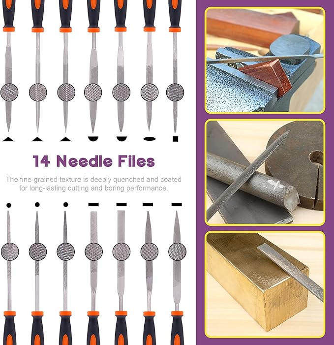 Swpeet 24Pcs Metal File Set with 4 in 1 Way Wood Rasp File and File Wire Brush Kit with Carry Case, Needle Files Flat Files Round Half Round Triangle File for Shaping Metal, Wood