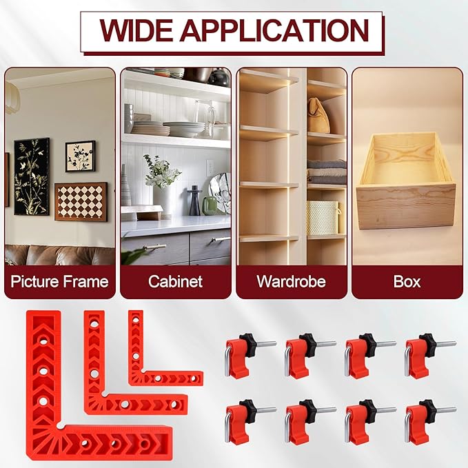 Versatile 90 Degree Clamp Set ??Essential Woodworking Tools for Pictures Frames, Cabinets, and Boxes (3" 4" 6") with Clamps for Woodworking