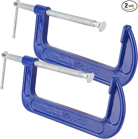 2 Pack 8 Inch Blue C-Clamp - Heavy Duty Iron C Clamps, C-Clamp for Woodworking, Brake Calipers, Maintain, Building, DIY Project
