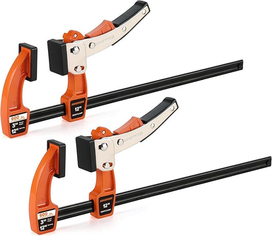 Jorgensen 12-inch Bar Clamp Set, Ratcheting Bar Clamp for Woodworking, Quick Release Gear Clamp with 600 lbs Load Limit - 2 Pack