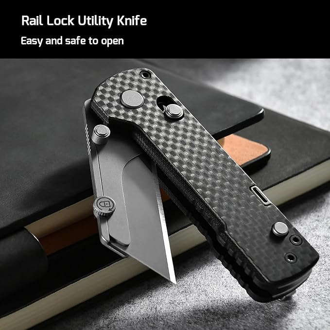 OKNIFE U1 Pro Multitool Folding Utility Knife with Folding Screwdriver, Quick Change Blade, Rail Lock & Pocket Clip for Men Women (Carbon Fiber Black)