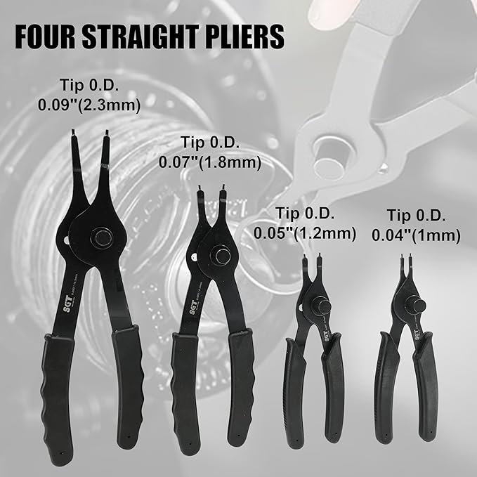 SGT 14pc Snap Ring Pliers Set,Internal & External Circlip Pliers with 45째/90째 Bent and Straight Pliers, Hook & Pick,Heavy Duty Removal Tool with Storage Case & Gloves