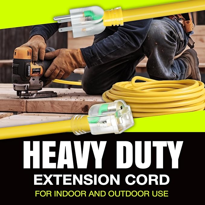 6ft Outdoor/Indoor Extension Cord 14/3 Gauge Heavy Duty 3 Prong SJTW, Waterproof, Flexible Cold-Resistant Long Power Cord,15A 125V 1875W, Yellow by LifeSupplyUSA