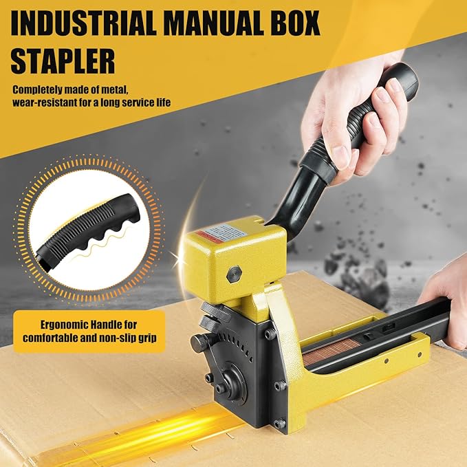 HB3518 Manual Carton Closing Stapler, 16 Gauge 1-3/8-Inch Crown, 3/4-Inch Length Carton Staples, Carton Stapler, Corrugated Carton Staple Gun for Closing Cartons Folding Boxes