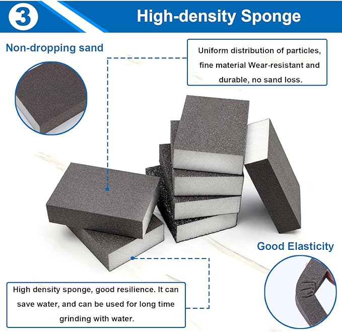 smseace 6Pack Sanding Block 60/120/220 Grit Sandpaper Block Washable and Reusable Sanding Blocks for Wood/Drywall/Metal/Glasses Sanding Block Set Sanding Sponge