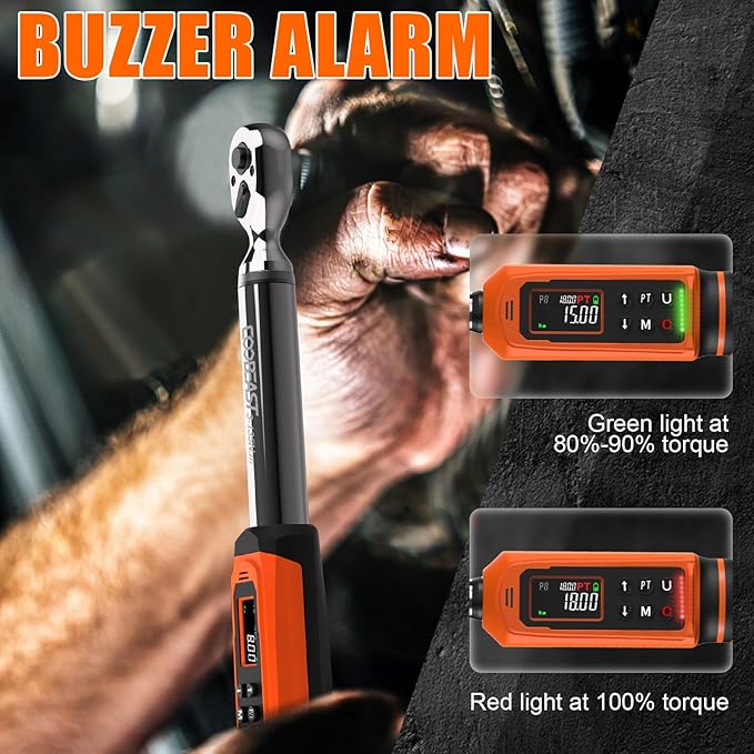 coobeast Digital Torque Wrench, 3/8 Drive Electronic Torque Wrench with Preset Value(1.5-99.5 Ft-lbs./2-135Nm), Buzzer and LED Flash Five Units of Measure for Bike Motorcycle Car