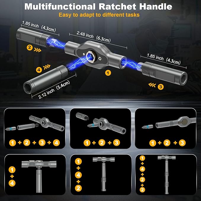 52 In 1 Magnetic Screwdriver Set, Ratcheting Screwdriver Set with Detachable Handle, Multi Magnetic Bits, Portable Repair Tools for Car, DIY, PC, Electronics, Bicycle