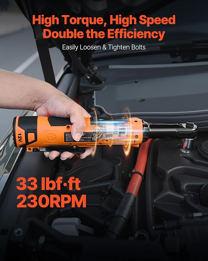 VEVOR Cordless Ratchet Wrench, 3/8 inch Drive, 230 RPM, up to 33 ft-lbs of Torque, Battery Powered Electric Ratchet Wrench Set with Two 2.0Ah Batteries, Charger, Sockets, Adaptor and Carrying Case