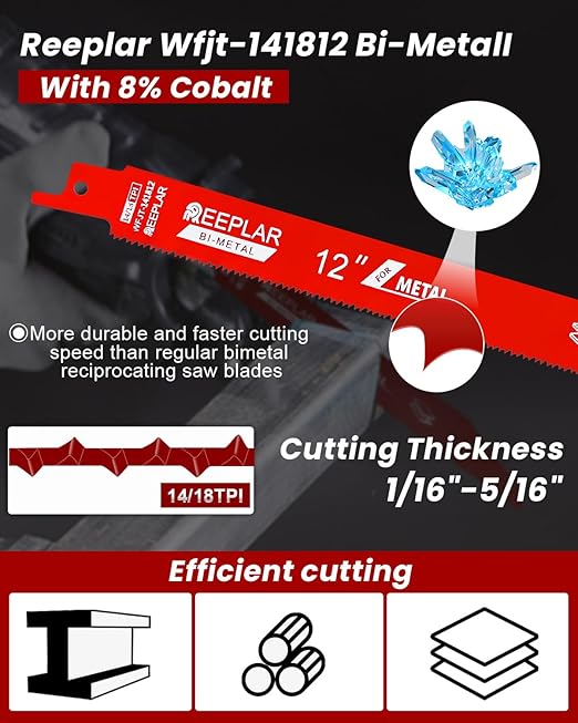10 Pack 12 inch 14/18 TPI Bi-Metal Auto Dismantling Reciprocating Saw Blades for 1/16-5/16 Medium Metals, 12??14+18-TPI Saw Blade for Metal Cutting