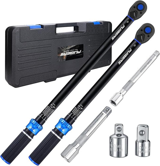 1/2 3/8 inch Drive Click Torque Wrench Set,2 Pcs Torque Wrenches 10-170 FT.LB/13.6-230.5Nm,10-110 FT.LB/13.6-149.2Nm,짹3% High Accuracy Torquimetro for Bike, Moto and Car Repair