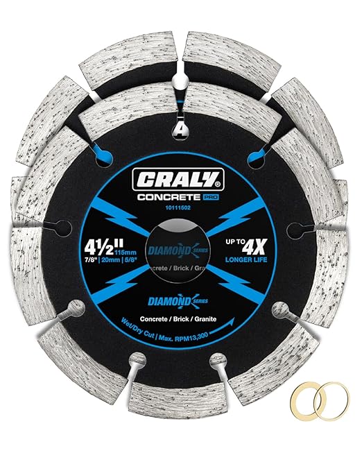 CRALY 4-1/2 Inch Super Thin Segmented Diamond Blade, 7/8 in Arbor, 4.5'' Diamond Stone Blade for Angle Grinder & Masonry Saw, Diamond Cutting Wheel for Cutting Concrete, Brick, Granite, Block, 2PC