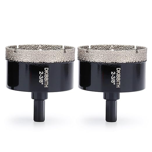 DKIBBITH 2-3/8" Diamond Hole-Saw Bits with Pilot Drill Bit - 2Pack 2-3/8" Diamond Tipped Tile Hole Saws with Guiding Bit for Porcelain Tile Ceramic Pottery Granite Stone Glass Bottles 60mm.