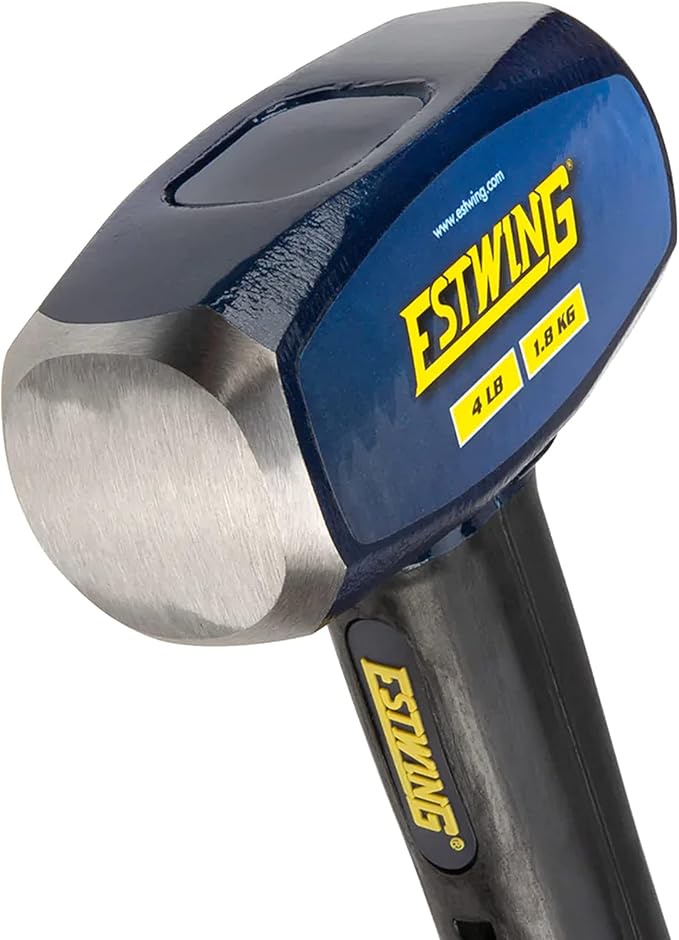 Estwing 4-Pound Hard Face Sledge Hammer - 12-Inch Indestructible Handle, Locked Steel Head, Vulcanized Rubber Grip for Demolition & Stake Driving