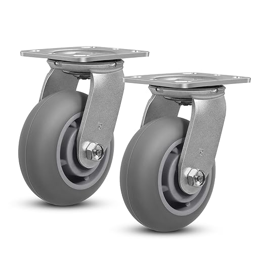 5"x 2" Heavy Duty Caster, Thermoplastic Rubber Casters(Crown Tread)- 400 Lbs Per Casters, Plate Caster for Furniture Platform Trucks Workbench(2 Pack Swivel)