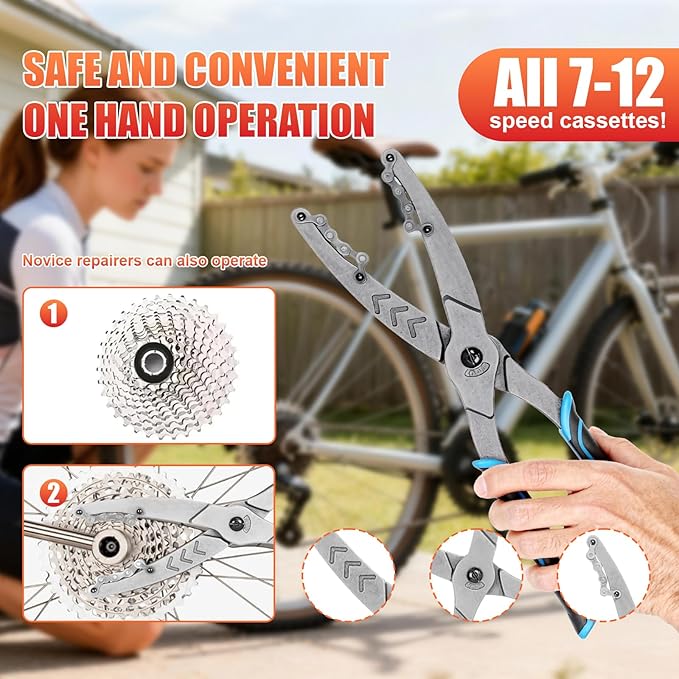Cassette Removal Tool, Chain Whip Alternative for 7-12 Speed Bikes, Forged Steel Pliers with Non-Slip Handle