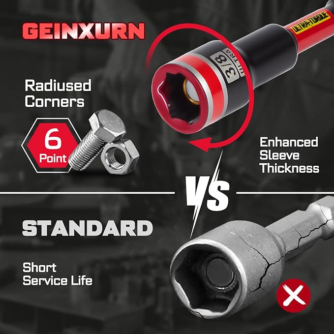 Impact Nut Driver Set, 10 Pieces 6?쒵ong 3/8?? Point Alloy Steel Magnetic SAE Nut Setter Set Use For Require Installing 1/4 Hex Shank Impact Driver with Case Box