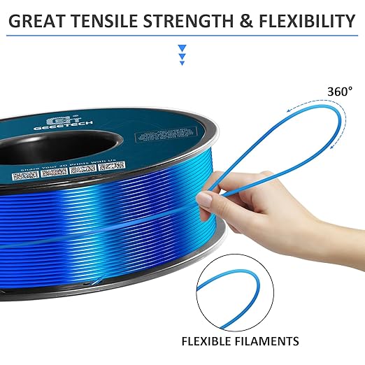 Geeetech TPU Filament 1.75mm, Shore 95A Flexible 3D Printer Filament with High Elasticity, 1KG (2.2lbs) Spool, Dimensional Accuracy 짹0.03mm, Fits Most FDM Printers, Clear Blue