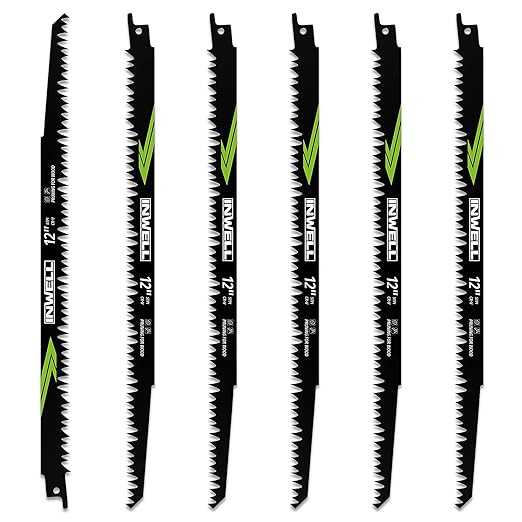12-Inch Wood Pruning Reciprocating Saw Blades 6-Piece, 5TPI, Sawzall Blades Wood, CR-V Steel Universal Saw Blades Set with Storage Box
