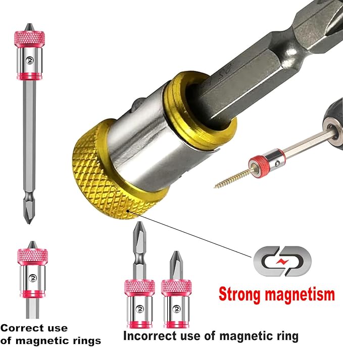 3-Piece Strong Magnetic Screw Ring Holder with 3-Piece Ph2 Screwdriver Head Set - Universal 1/4 Inch 6.35mm Hex Screwdriver Head
