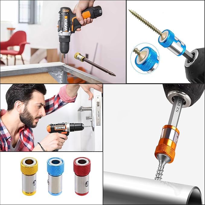 3-Piece Strong Magnetic Screw Ring Holder with 3-Piece Ph2 Screwdriver Head Set - Universal 1/4 Inch 6.35mm Hex Screwdriver Head