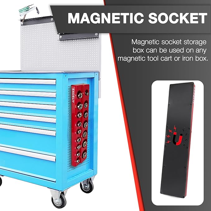 3Pcs 1/2", 1/4" and 3/8" Magnetic Socket Organizer Set,SAE Socket Holder Kit, Socket Trays竊똦olds 68 Deep and Shallow 3/8" Sockets(sockets not included)