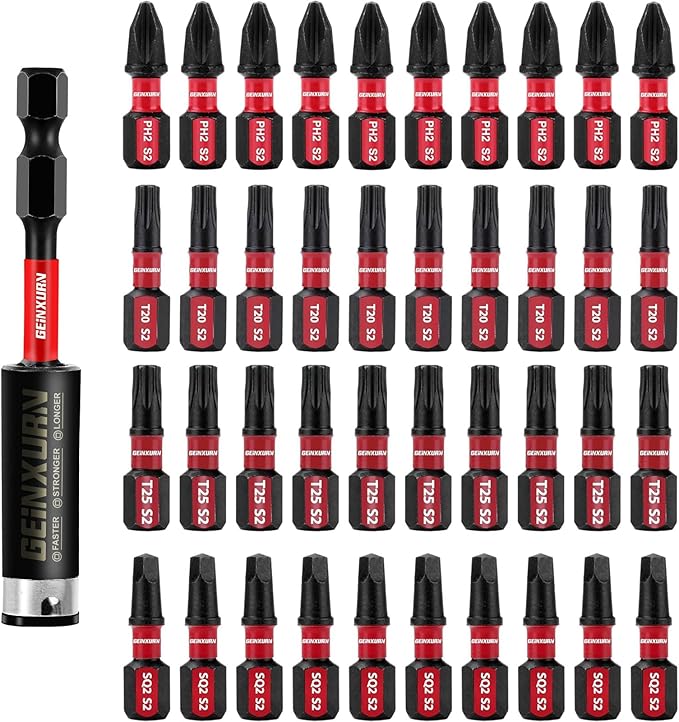 Impact Tough Phillips Square Torx 1 in. Insert Driver Bits, 41Pack T20/T25/PH2/SQ2 Screwdriver Power Bits Set with 1Pcs Impact Bit Holder