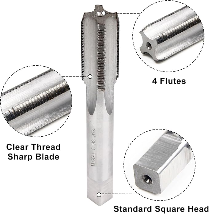 YUEARN M18 X 1.5mm Metric Tap and Die Set HSS Straight Fluted Machine Thread Tap Right Hand Screw Tap and Round Thread Die