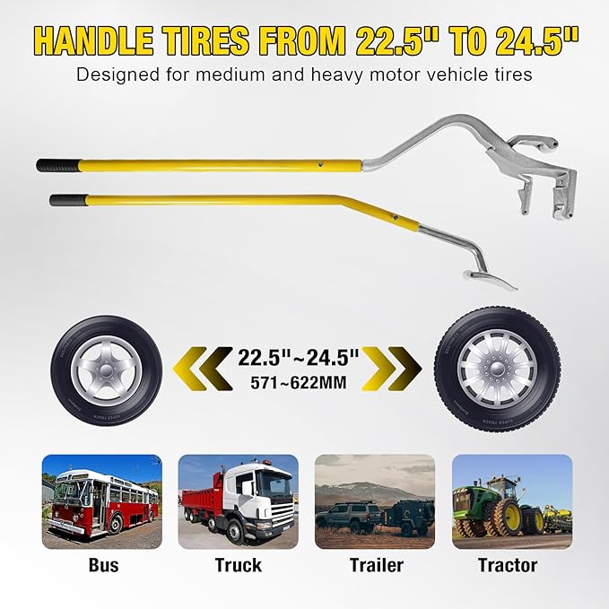 YELLOW JACKET Tire Mount Demount Tool, 3PCS Tire Changer Demount Tool with Extra Bead Keeper, 22.5 to 24.5 inches, Tire Changing Tools for Car Repairing Adapted to Aluminum and Steel Rims, Yellow