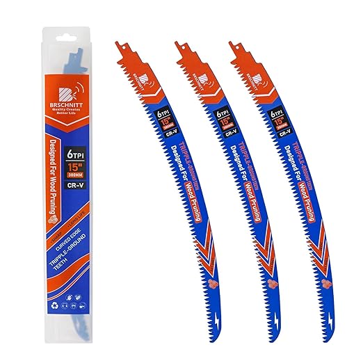 Japanese Teeth Reciprocating Saw Blades 15'' 3PCS - Curved Edge Wood Pruning Saw Blades 6TPI for Tree Trimming,Wood Cutting,Cr-V Sabre Sawzall Blades Better Wear Resistance