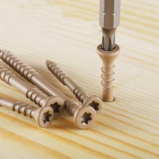 #8 Deck Screws 2 Inch Exterior Wood Screws Flat Head Torx Drive Rust Resistant Epoxy Coated Reverse Upper Thread Trim Screw (1lb, 120pcs), Tan