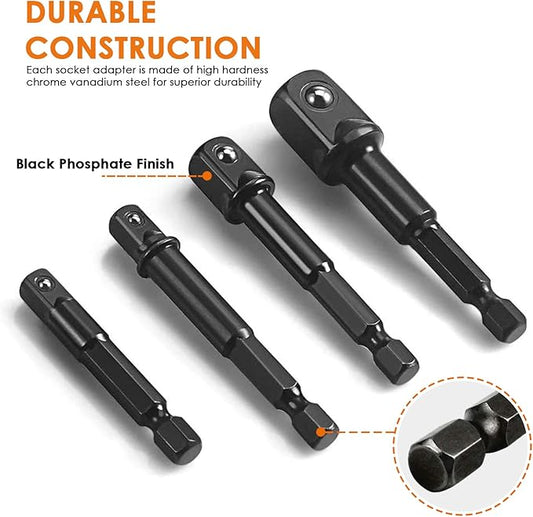 THINKWORK Impact Socket Adapter Set, 1/4" 3/8" 1/2" Drill Socket Adapter Set with 1/4" Hex Shank for Impact Power Driver, Cordless Drill & Screwdriver