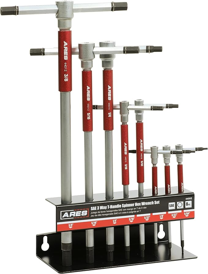 ARES 44002 ??8-Piece SAE 3-Way T-Handle Spinner Hex Allen Key Wrench Set