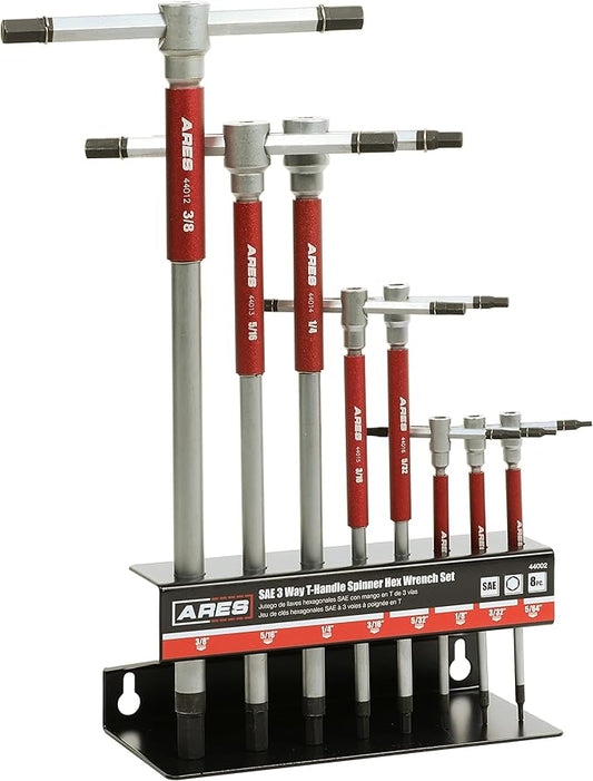 ARES 44002 ??8-Piece SAE 3-Way T-Handle Spinner Hex Allen Key Wrench Set