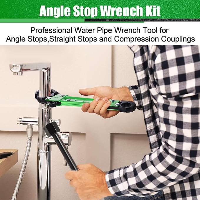 Lanties 5 Pcs Angle Stop Wrench Kit Plumbing Tool, Compression Sleeve Puller for 1/2" Compression Fitting Ferrule Puller Removal Tool for 1/2" Copper Tubing 4-way Multi-functional Utility Key (Green)
