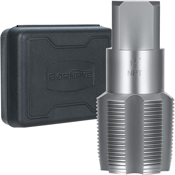 1-1/2"-11-1/2 NPT Pipe Tap Set, Precision Carbon Steel Taps Tool, Metric and Standard for Clean and Re-thread Damaged or Jam Pipe Threads in with Durable Plastic Case
