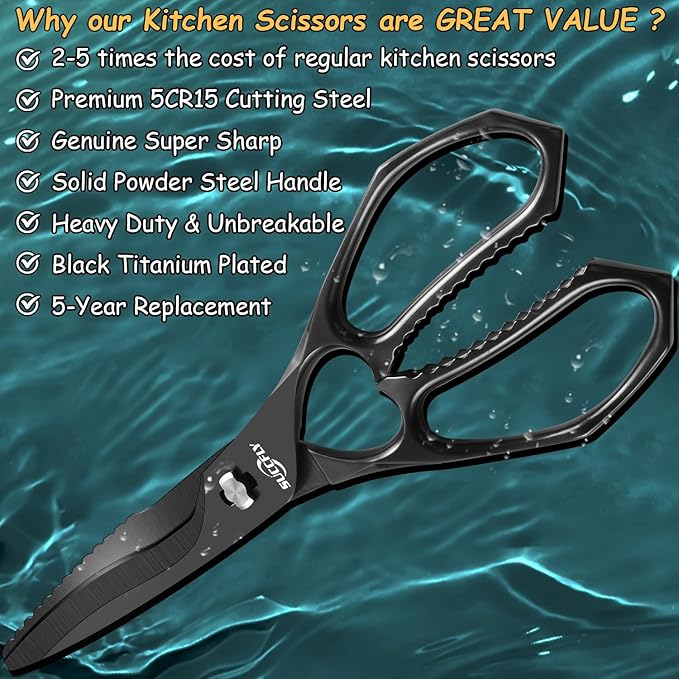 Kitchen Scissors for Food竊똏remium Kitchen Shears Heavy Duty竊?.8?쿢ltra Sharp Meat Scissors Detachable Blade竊똀ll Steel Poultry Shears Black Titanium Plated竊똀nti-Slip Cooking Scissor All Purpose