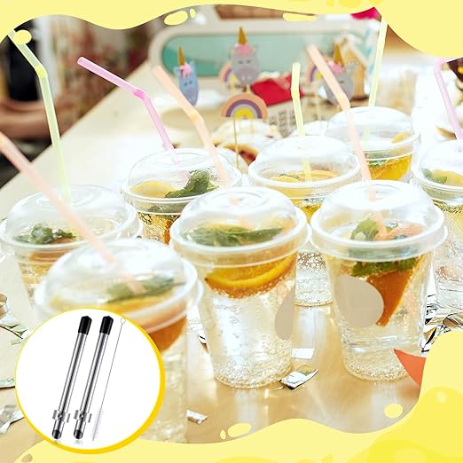 Lasnten 2 Pack Straw Puncher for Plastic Lids Lemonade Cups, Stainless Steel Straw Hole Puncher Punching Tools for Cafe Drinks Deli Container Squeezed Fresh Lemonade Stand Supplies(6.3 Inch,Black)