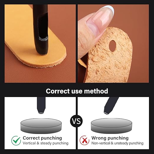 WUTA Oval Leather Hole Punch Set,Carbon Steel Belt Hole Puncher for Leather, Hand Punching Tool for Leathercraft Working (4 * 6mm+5 * 7mm+5 * 8mm+5 * 9mm,4pcs)