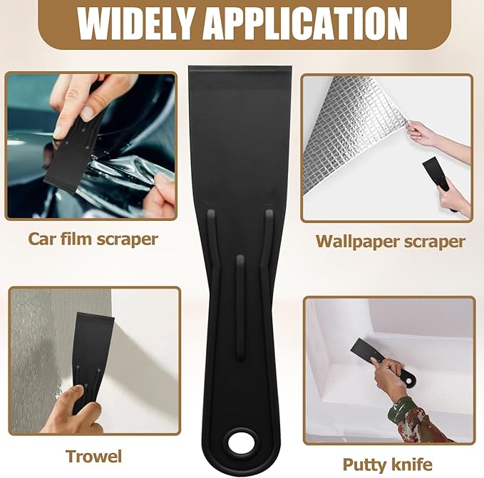 6pcs Flexible Plastic Putty Knife Set - 2 Inch Wide Scraper for Wall Repair, Spackling, Drywall Taping & Painting Projects (Black)