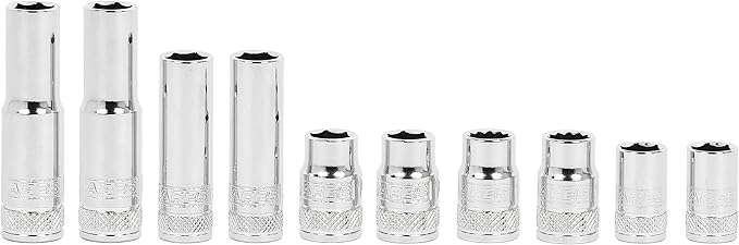 ARES 39020 ??10-Piece Multi-Type 10mm Socket Set ??Premium Chrome Vanadium Socket Set Includes Shallow and Deep Metric Sockets ??1/4-Inch and 3/8-Inch Drive Sockets with High Visibility Markings
